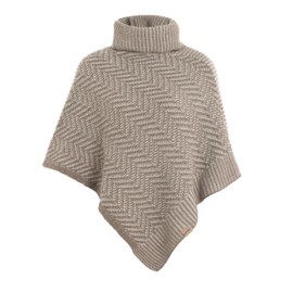 KNIT FACTORY - Amber Knitted Poncho - Women's Knitted Poncho with Turtleneck - Envelope Poncho with Herringbone Pattern - Women's Poncho Made of Wool and Polyacrylic - High Quality, Marro/Iced Clay