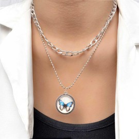 Cybche Punk Geschichtet Schmetterling Anhänger Halskette Schmetterling Münze Halskette Silber Büroklammer Kette Choker Halskette Monarch Schmetterling Halskette Schmetterling Flügel Halskette Schmuck