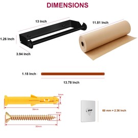FanSiVoKe 12" Kraft Paper Dispenser Wall Mount, Butcher Paper Dispenser Ideal for Home Office with 30 meter Kraft Paper Roll (Black Wall Mount Brown PU Leather Strap)