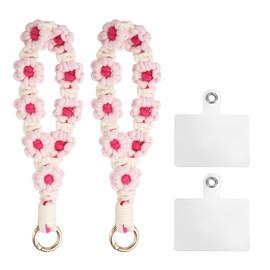 sourcing map 2 Pcs Phone Wrist Strap, Cell Phone Lanyard Bracelet with Tether Tabs Handmade Smartphone Wristlet Keychain Anti-Loss Phone Chain for Women, Rose Pink