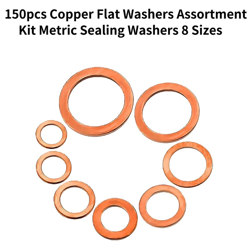 MuHize Copper Washers Kit 150PCS 8 Sizes - Metric Sealing