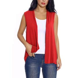 Women's Sleeveless Open Front Cardigan Vest Lightweight Cool Coat (Red, M)