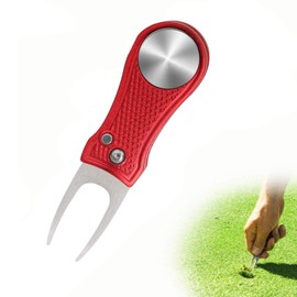 YFFSFDC Golf Fork, Foldable, Golf Fork, Repair Fork, Portable, Portable, Golf Equipment, Accessories, Great Gift, Pack of 1 (Red, Round Handle Fork)