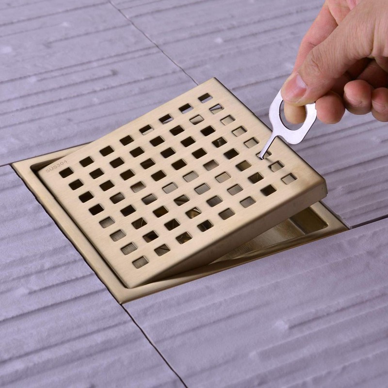 TRUSTMI 6 Inch Square Shower Floor Drain with Removable Grid