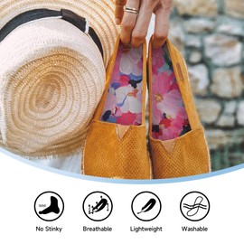 LMHCISO 3 Pairs No Show Socks for Women, Shoe Inserts,Sockless,Anti Odor No Slipping,Washable Barefoot Inner Soles for Women,Cherry Blossom Tulip Iris Print,Size 6-9