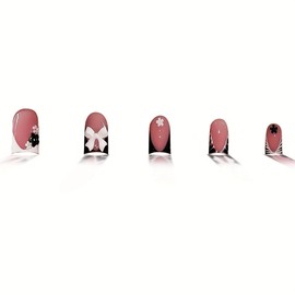 QQPPOLIU French Tip Press on Nails Short Length with Design Fake Nails Nude Glue on Nails for Women 24pcs