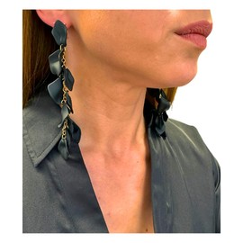 ONDEGO XXL SCHWARZ GOLD Blüten Blume lange Ohrringe Ohrstecker Brautschmuck Ohrstecker Creolen Geschenk Schmuck für Sie