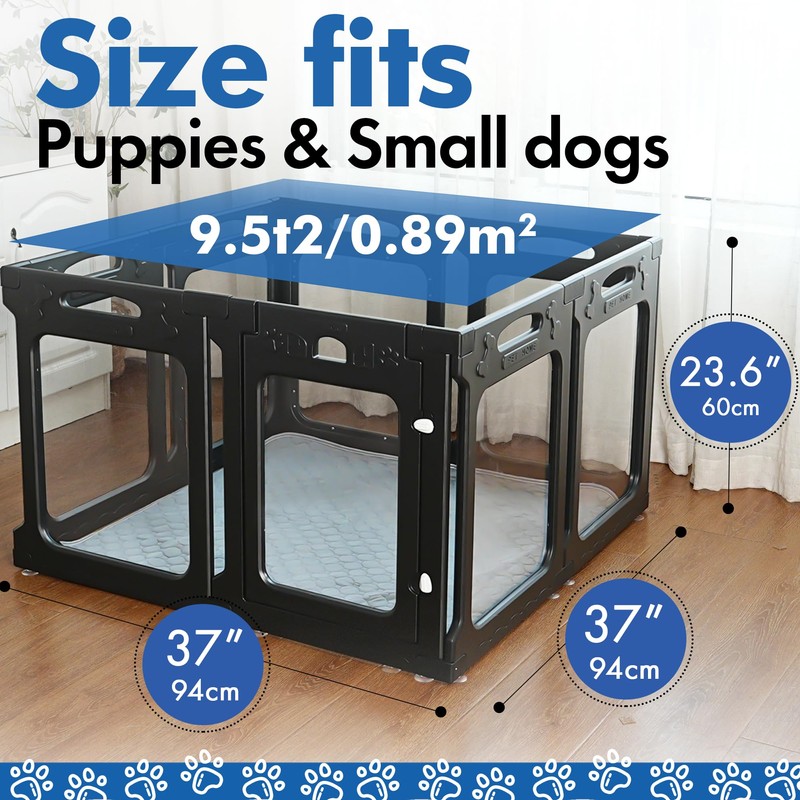 Qoility Clear Acrylic Dog Playpen with Door for Puppies &