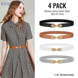 WERFORU Elastic Waist Belt for Women Vintage Wide Belt for Dress Women's Fashion Stretchy Cinch Belt, C-Black+White+Brown+Grey