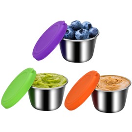Soleebee Food Container Set with Lid, 3 x 70 ml, Stainless Steel Salad Dressing Containers, Small Spice Containers, Snack Box, Reusable, Leak-Proof Food Storage Containers for Dips and Spices (Style