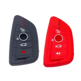 LemSa 2Pcs Rubber Silicone Key Fob Cover Keyless Case for BMW 2 5 6 7 Series X1 X2 X3 X5 X6 GT Series, Black Red