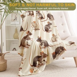 ainori Cute Rat Flannel Blanket - Lightweight Soft Cozy Unique Gifts Blankets for Kids Women,Mice Adorable Rodent Throw,Animal Lovers, Home Room Modern Decor 40x50in