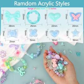 MOTIBACK 4-Colors Assorted Acrylic Beads for Bracelet Making, Flower Bow Butterfly Candy Star Heart GummyBear Kawaii Aesthetic Bracelet Charms,Cute Beads for Jewelry Making DIY Necklace Phone Charms