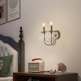 Sedelan Crystal Wall Sconces, Brass Wall Light Fixtures Crystal Wall Sconce Light, European Style Candle Wall Lamp for Hallway Bedroom Living Room Porch