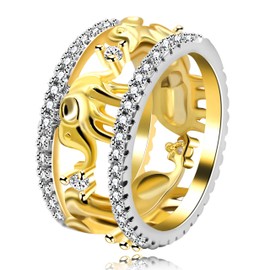 Uloveido Lovely Elephants Ring Yellow Gold Plated Animal Rings for Women Christmas Gifts for Her RA083 (Gold, Size 8)