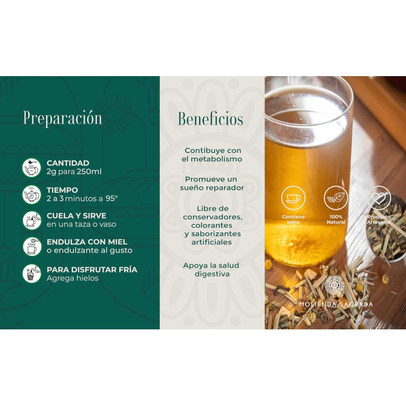 Molienda Sagrada, Té Luna Verde - 15 sachets biodegradables