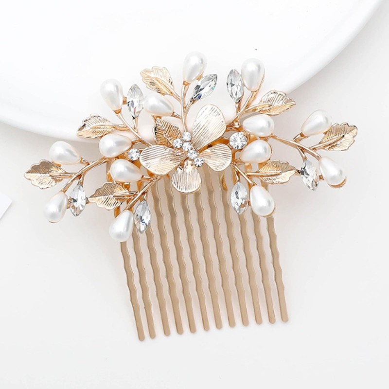 Hair Ornament, Pearl Pin, Hair Clips, 3-piece Set (Gold)