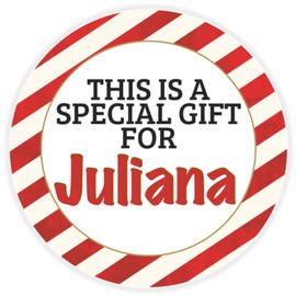 This is a Gift for Juliana - Circle Sticker Decal 3 Inch - Candy Cane Merry Christmas Gift Tag Present Tree Holiday Custom Name Santa Claus