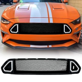 EOMD Mesh Front Bumper Upper LED Grille Replacement Compatible with 2018-2023 Mustang, Not fit Shelby/ GT500