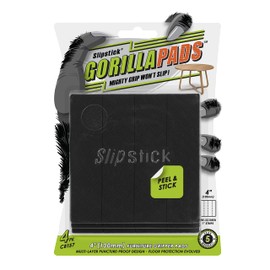 Slipstick GorillaPads Non Slip Furniture Pads/Gripper Feet Floor Protectors (Set of 4) Premium 4 Inch Pre-Scored Square Self Adhesive Rubber Stoppers for Furniture Legs, Black, CB157