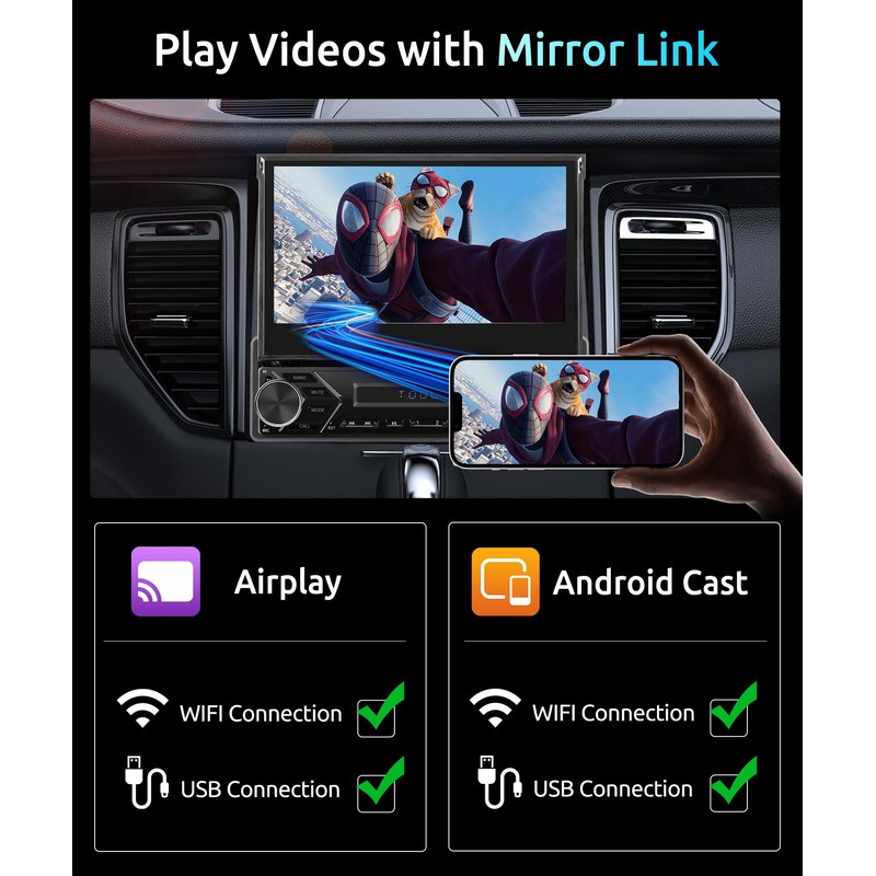 Android 13 2G 64G Single Din Car Stereo with Wireless
