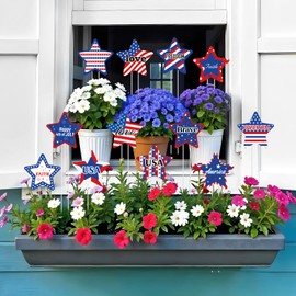 TagreSpike 12 Pcs 4th of July Decorative Graden Stakes, Patriotic Star Planter Stakes American Flag Yard Sign for Planter Pot Walkway Lawn Independence Day Outdoor Decor