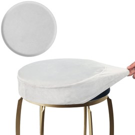 SINOSSO Bar Stool Cover, Super Soft Velvet Dia.15.5"-18" Round Stretchy Washable Dustproof Slipcover for Upholstered Furniture (L, Light Grey,1 Count)