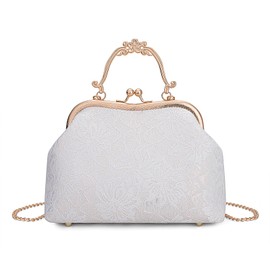 YYW Womens Pearl Evening Handbags Floral Beaded Clutches Purse Ladies Elegant Lace Crossbody Bag for Wedding Bridal Parites Prom (White Lace)
