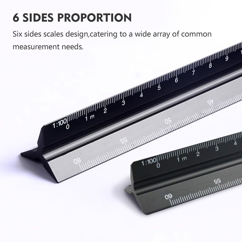 Aluminum Architectural Scale Ruler, Drafting Ruler, Precision 12" Triangular Drafting