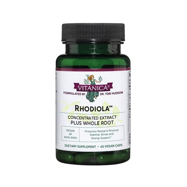 Vitanica Rhodiola Rosea Root Extract 200mg, Dr. Formulated, 3% Rosavins & 1% Salidroside, Rhodiola Root 85mg, Vegan, 60 Capsules