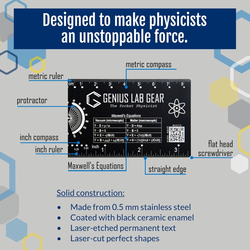 The Pocket Physicist - Small Metal Physics Metric Ruler Scale,