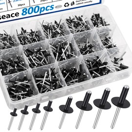 smseace 800pcs Black Pop Rivets with Large Flange Rivets Assortment Kit 7-Sizes Black Rivets with large head(1/8" 3/16" 1/4") 8-Sizes Small Rivets (3/32" 1/8" 5/32" 3/16") Pop rivets assortment kit