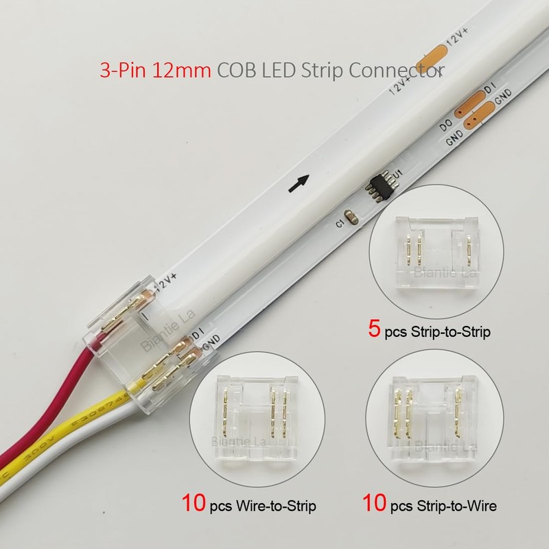 Biantie La 3-Pin 12mm COB LED Strip Connector Kit for