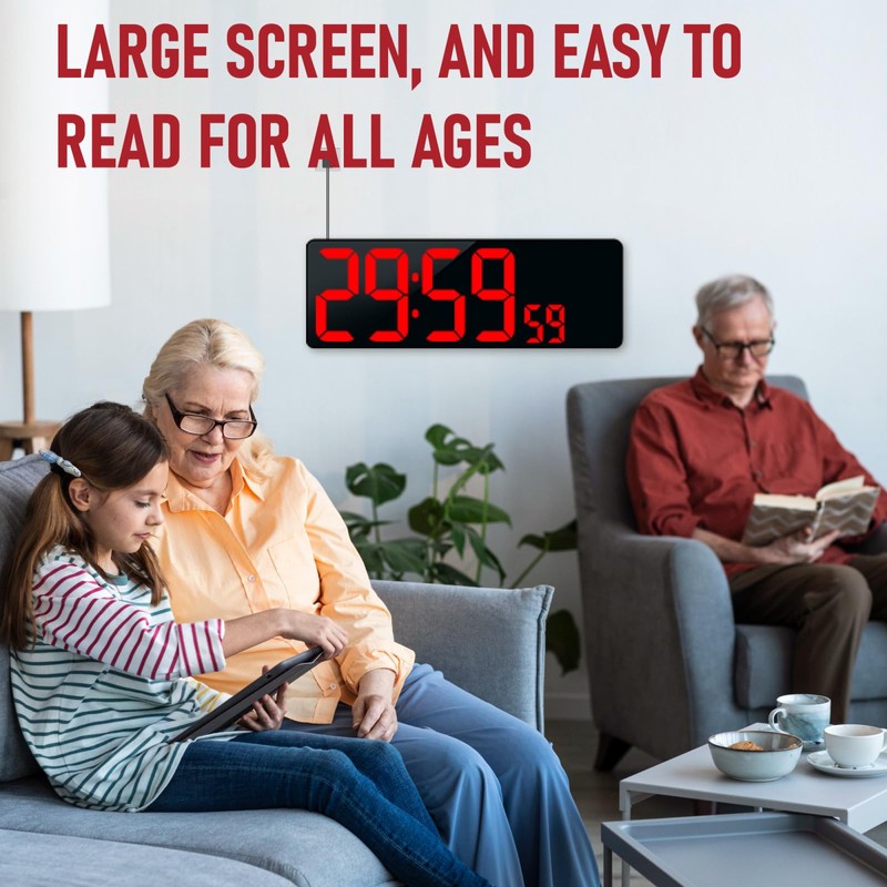 TXL 17.2'' Bluetooth Large LED Digital Wall Clock, Large Display