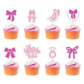 She's Tying the Knot Cupcake Topper, She's Tying the Knot Bridal Shower Decorations, Coquette Themed Cupcake Topper, Coquette Bridal Shower Party Decor, Pink Bow Cupcake Toppers, 24Pcs
