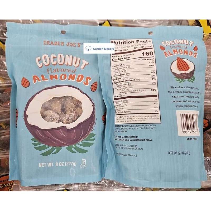 Trader Joe's Coconut Flavored Almonds 8oz 227g (Two Bags)
