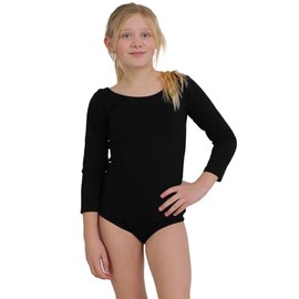 Crazy Chick® New Girl Children Ballet Dance Leotard Bodysuit Gymnastics Long Sleeved Dancewear Fancy Dress UK Age 3-13 Year (Black, 7-8 Years)