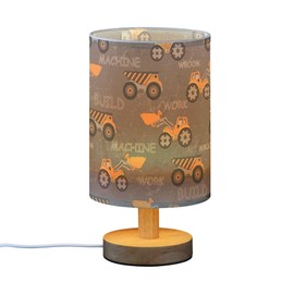 YYZZH Table Lamp Construction Car Truck Excavator Nightstand Lamp with Wood Base Fabric Lamp Shade Bedside Desk Lamp for Living Room Bedroom Kids Room Office