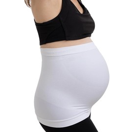 Maternity Belly Band - 4-Way Stretch Post Partum Belly Band For Lumbar & Back Support - Pregnancy Must Haves (White-Small)