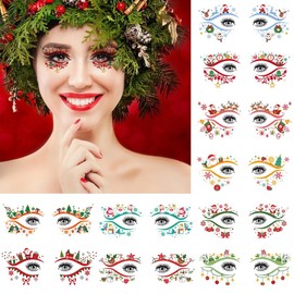 WRBAJIS 10Pcs Christmas Face Tattoos Santa Claus Reindeer Temporary Tattoos Snowflake Star Eyes Face Tattoos Stickers Colorful Fake Tattoos for Women Girls Christmas New Year Party Supplies