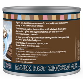 Double Donut Dark Vegan Hot Chocolate, Rich Dark Chocolate Hot Cocoa, Gluten Free, Dairy Free Hot Chocolate Mix for Velvety Smooth Vegan Hot Cocoa Mix, 12 Ounce Canister
