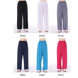 Unisex Ice Silk Tai Chi & Yoga Pants for Summer Morning Exercise Standard Black with Antique Keychain Gift +XXXL 5ea