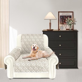 ALIECOM 100% Waterproof Chair Covers Armchair Slipcovers for Living Room Sofa Couch Cover Pet Friendly Washable Printed Non Slip Furniture Protector with Pockets for Dogs (Small, Checkered Khaki)