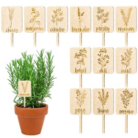 Whaline 24Pcs Wooden Plant Labels Sign Planted Herb Markers Garden Labels with Printed Herb Name Indoor Outdoor Herb Garden Stakes Nursery Plant Tags Garden Decoration Gift, 12 Styles