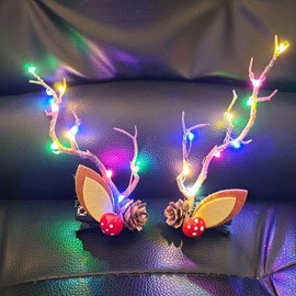 Woent LED Christmas Glowing Hairpin Light up Elk Antlers Feathers Headdress Simulation Tree Branch Hair Clips (Colorful Light 1)