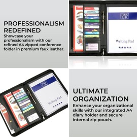 H&S A4 Zipped Conference Folder Business Faux Leather Document Case Bag Portfolio - Leather Folder - Portfolio Folder - Document Folder - Presenter Folder - A4 Document Folder - Portfolio Folder A4