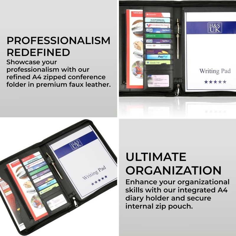 H&S A4 Zipped Conference Folder Business Faux Leather Document Case