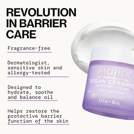 Crema Facial Pacifica - Crema de Barrera de Ceramida Vegana con Niacinamida y Manteca de Karité - Hidratante Crema Facial Diaria Libre de Fragancia pa