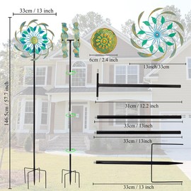 Sunnylight Metal Wind Spinners Outdoor,Double Wind Spinner & Sculpture,Green Garden Windmill for Yard Art Decorations