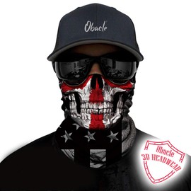 Obacle Skull Face Mask Half for Dust Wind UV Sun Protection Seamless 3D Tube Mask Bandana for Men Women Thin Skeleton Mask Motorcycle Riding Biker Cycling Sport Festival (Skull White Face Red Cross)